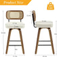Swivel Counter Height Bar Stools Set of 4 Cream Upholstered Rattan Back