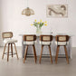 Swivel Counter Height Bar Stools Set of 4 Cream Upholstered Rattan Back