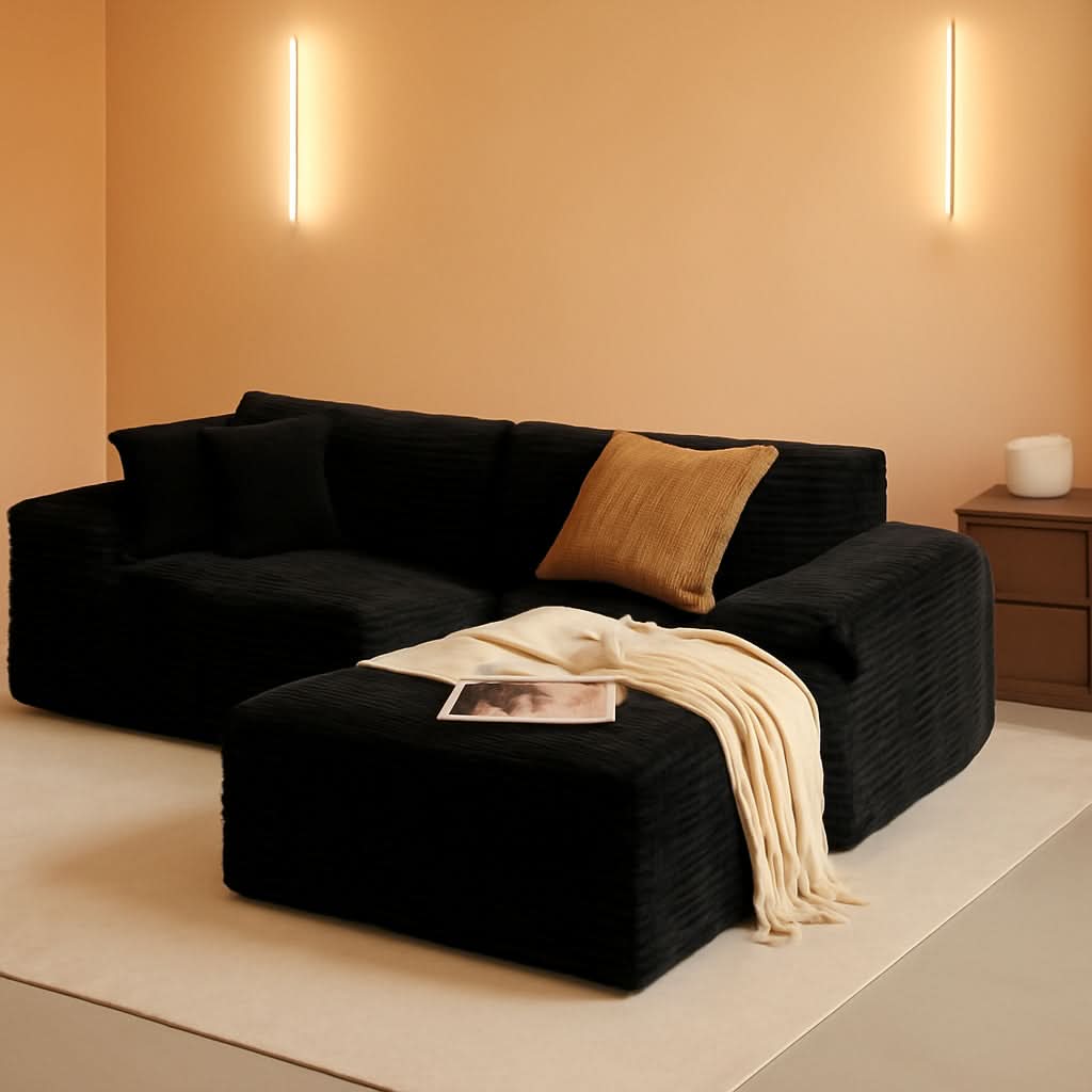 Versatile L-Shape Corduroy Sectional Couch for Comfort-0