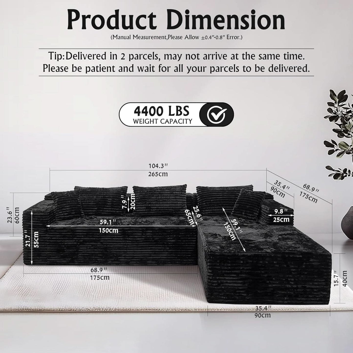Versatile L-Shape Corduroy Sectional Couch for Comfort-1