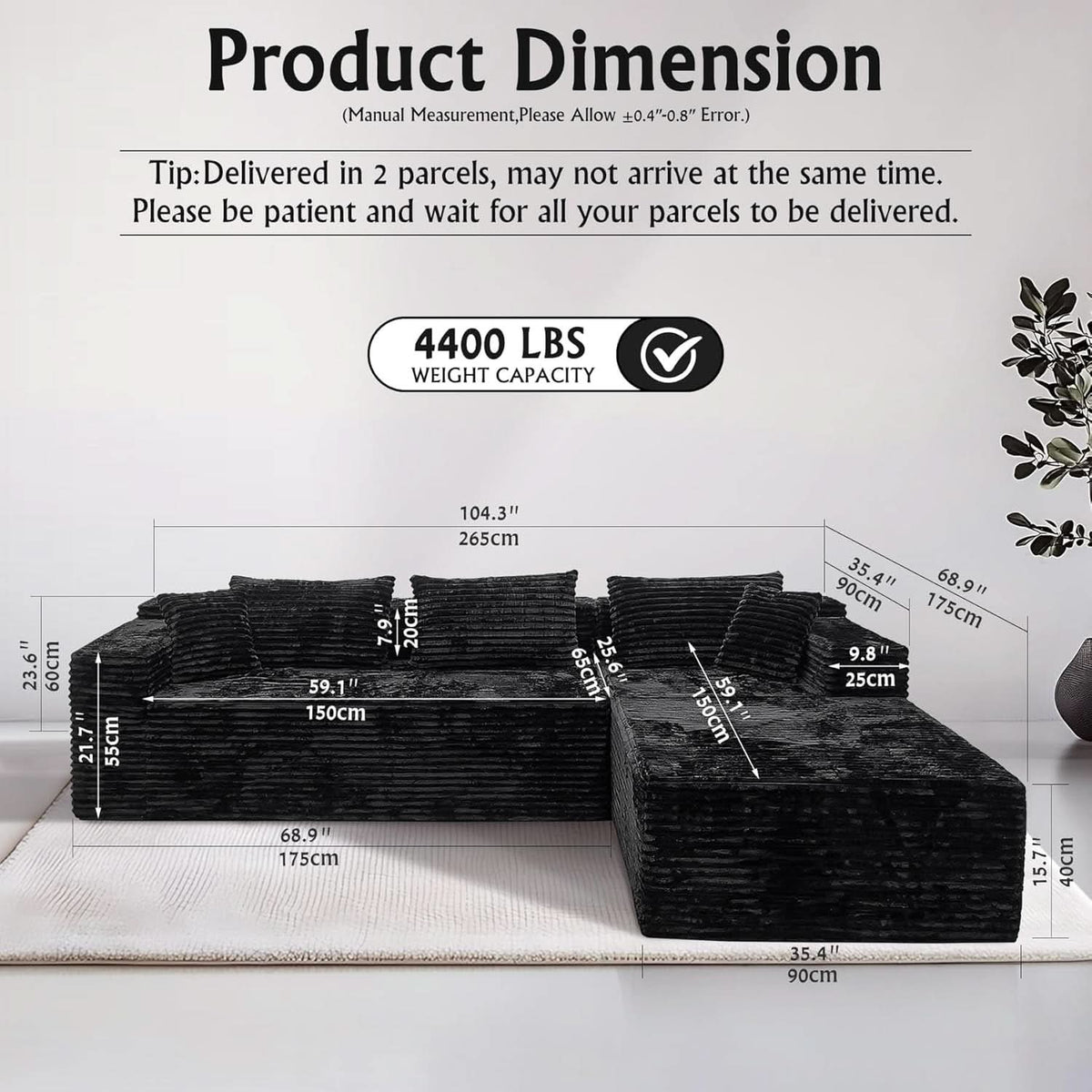 Versatile L-Shape Corduroy Sectional Couch for Comfort-1