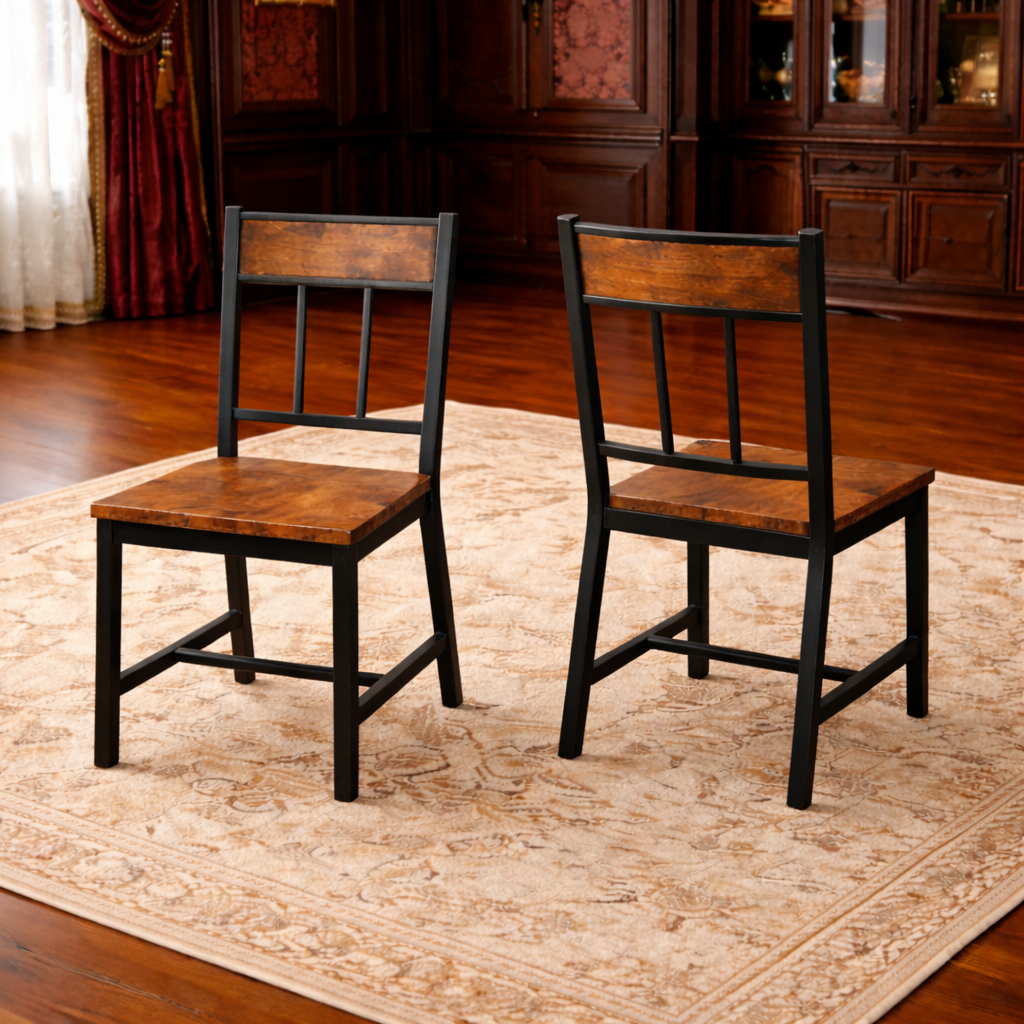 51 Inch Round Dining Table with 4 Industrial Chairs Rustic Brown Kitchen Dining Set