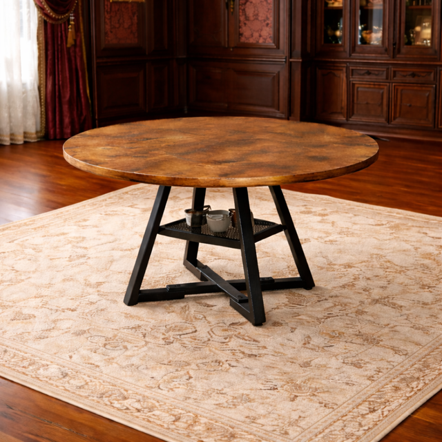 51 Inch Round Dining Table with 4 Industrial Chairs Rustic Brown Kitchen Dining Set