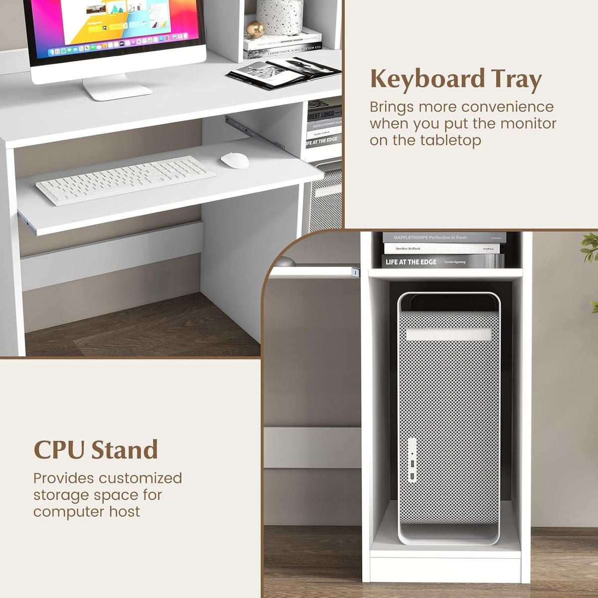 White Desk With Hutch And Charging Station For Home Office