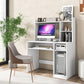 White Desk With Hutch And Charging Station For Home Office