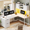 White L Shaped Desk With Fabric File Drawers And Storage-0