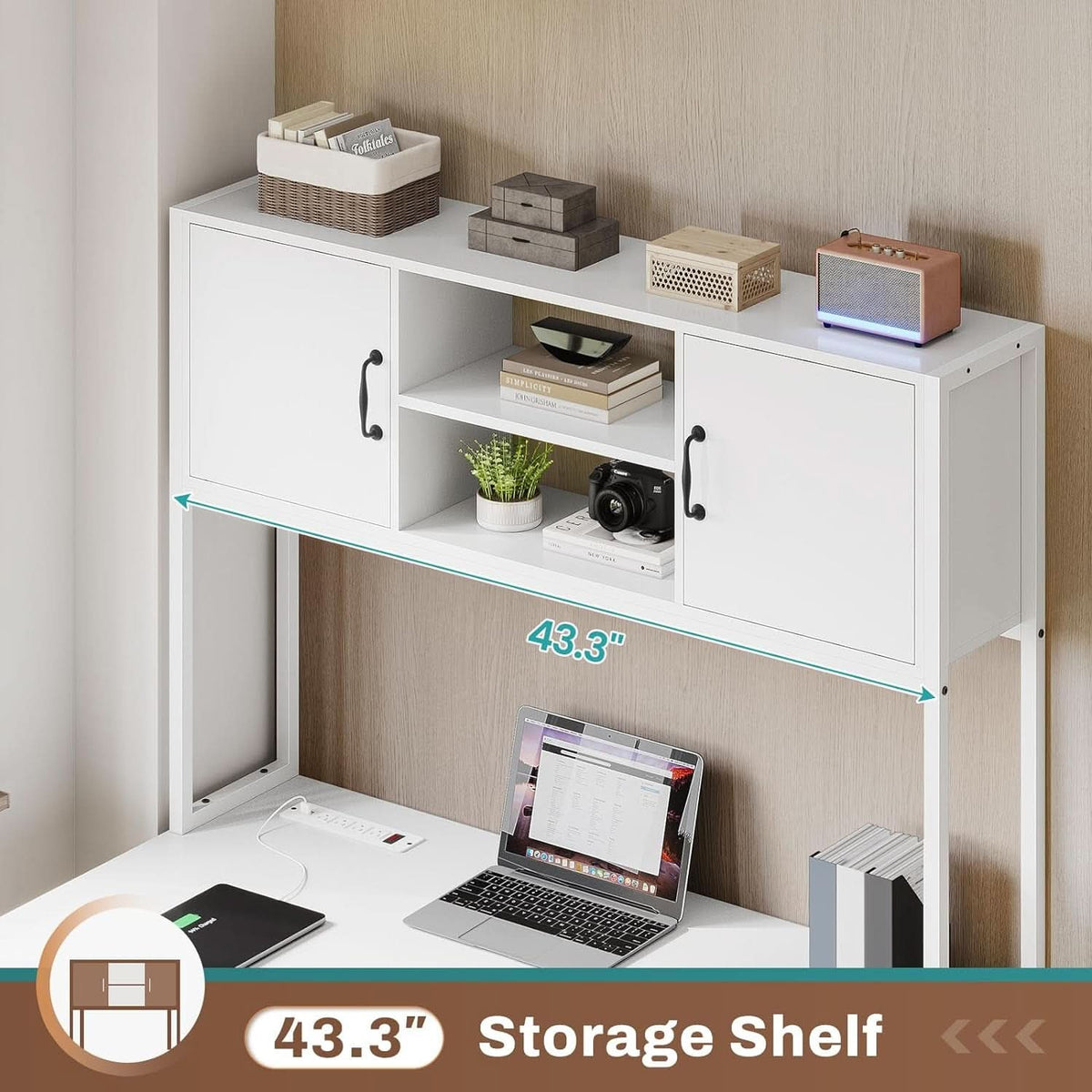 White L Shaped Desk With Fabric File Drawers And Storage-4