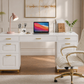 White Gold Executive Desk with 7 Drawers + Matching Padded Office Chair Set