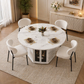 47" Round Faux Marble Dining Table Set with Storage & 4 Upholstered Chairs White