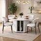 47" Round Faux Marble Dining Table Set with Storage & 4 Upholstered Chairs White