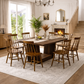63 Inch Farmhouse Dining Table Set with 6 Windsor Chairs Walnut Brown Rectangular